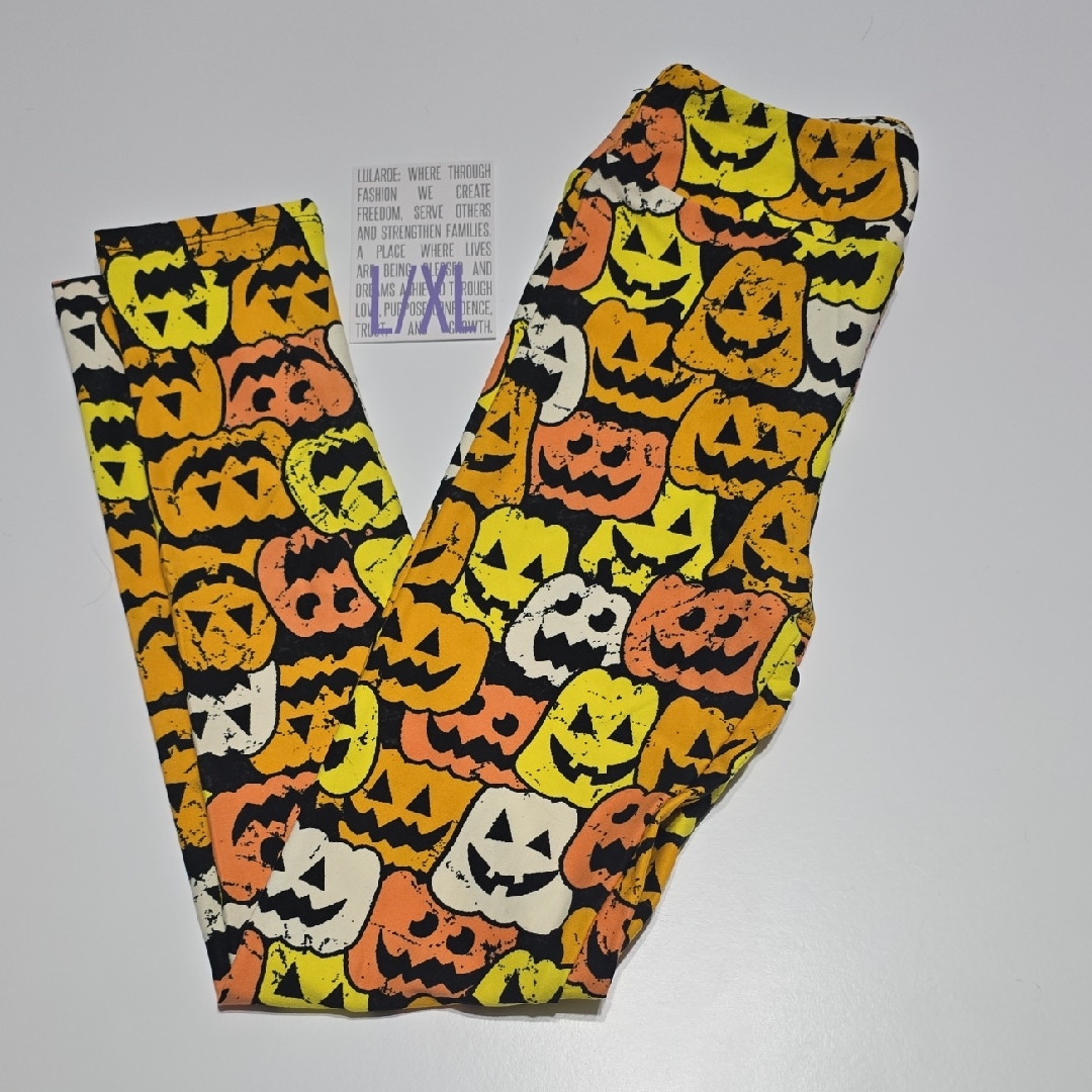 Lularoe Kids Pumpkin Print Leggings - Orange And Yellow